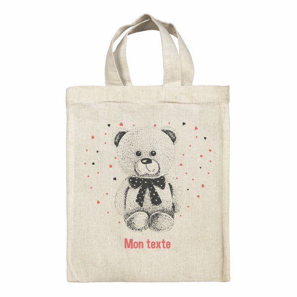 Bolsa tote bag infantil personalizable para fiambrera - bento - fiambrera con diseño de osito con corazones