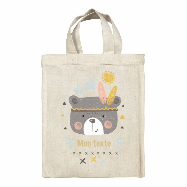 Bolsa tote bag infantil personalizable para fiambrera - bento - fiambrera con diseño de osito indio