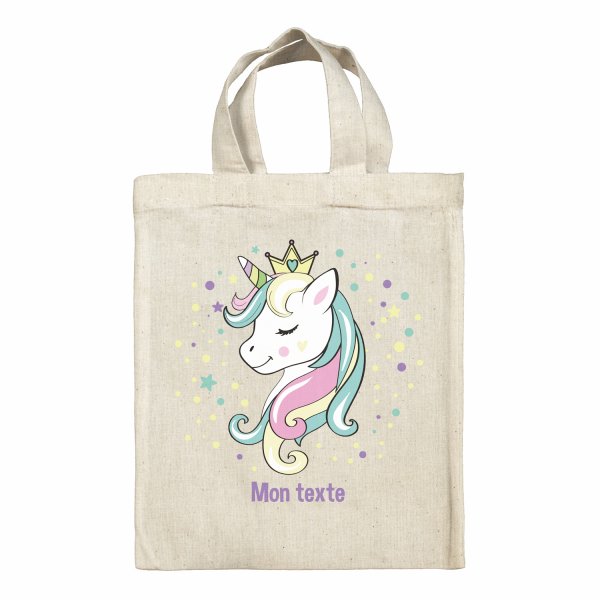 Bolsa tote bag infantil personalizable para fiambrera - bento - fiambrera con diseño de princesa unicornio
