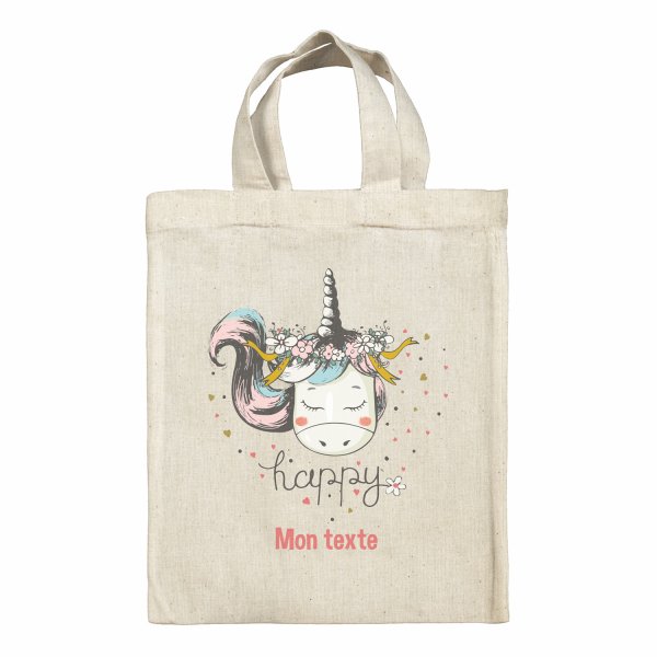 Bolsa tote bag infantil personalizable para fiambrera - bento - fiambrera con diseño de unicornio con corazones
