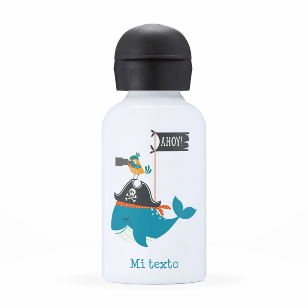 Botella isotérmica personalizada para niños con diseño de ballena pirata