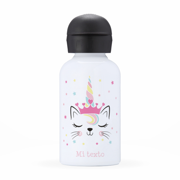Botella isotérmica personalizada para niños con diseño de gato unicornio