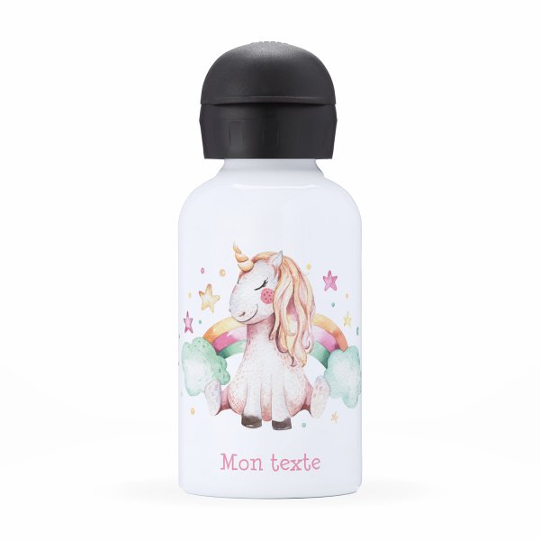 Botella isotérmica personalizada para niños con diseño de unicornio, nubes y arco iris