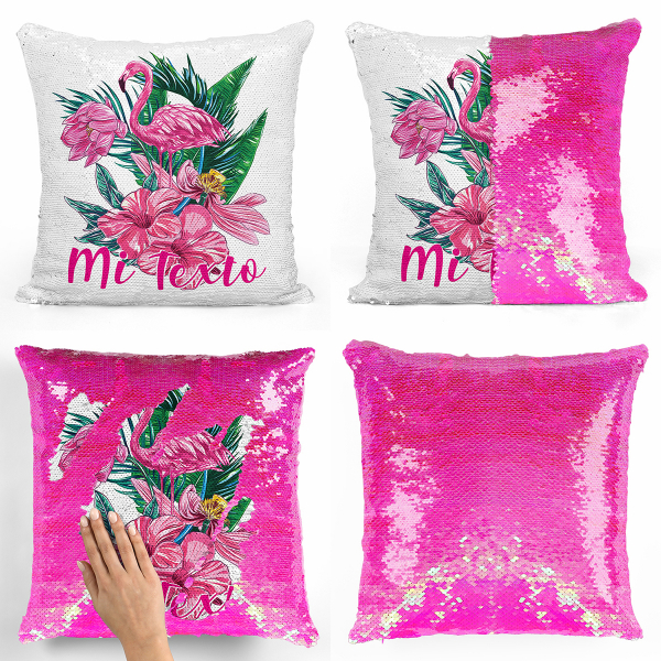 Cojín mágico con lentejuelas personalizado - Flamenco rosa tropical