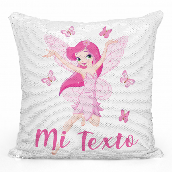 Cojín mágico con lentejuelas personalizado - Hada y mariposas