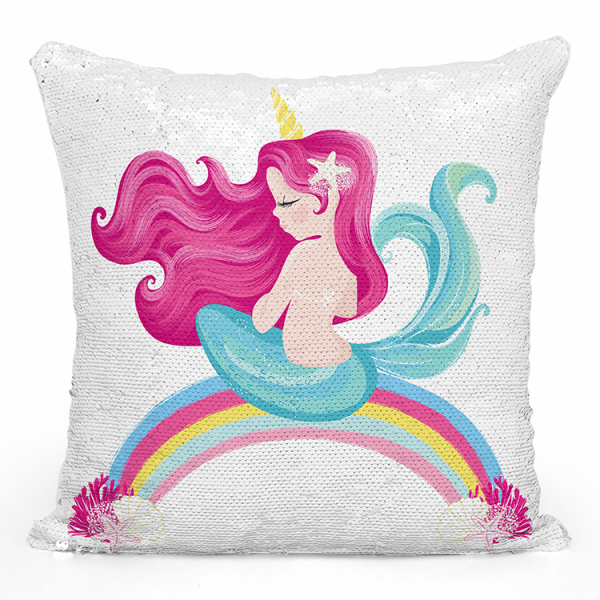Cojín mágico con lentejuelas personalizado - Sirena arco iris