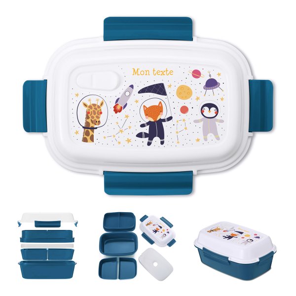 Fiambrera - bento - fiambrera personalizable para niños con diseño de animales astronautas de color azul petróleo