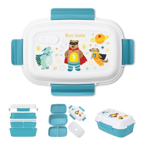 Fiambrera - bento - fiambrera personalizable para niños con diseño de superhéroes de color azul