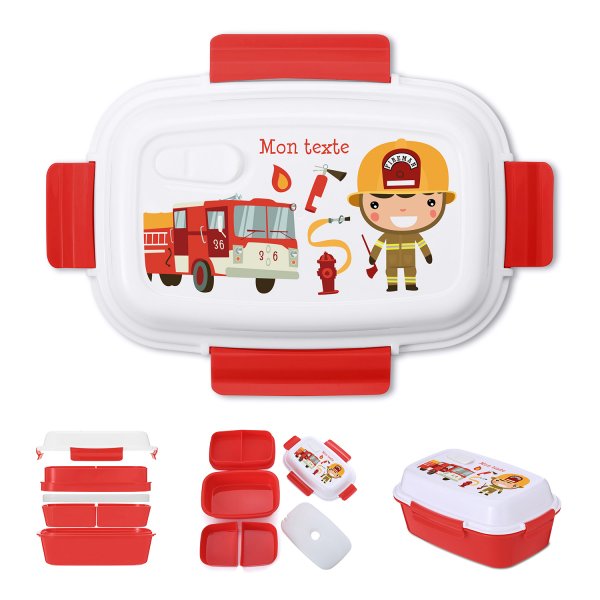 Fiambrera - bento - fiambrera personalizable para niños con diseño de bomberos de color rojo