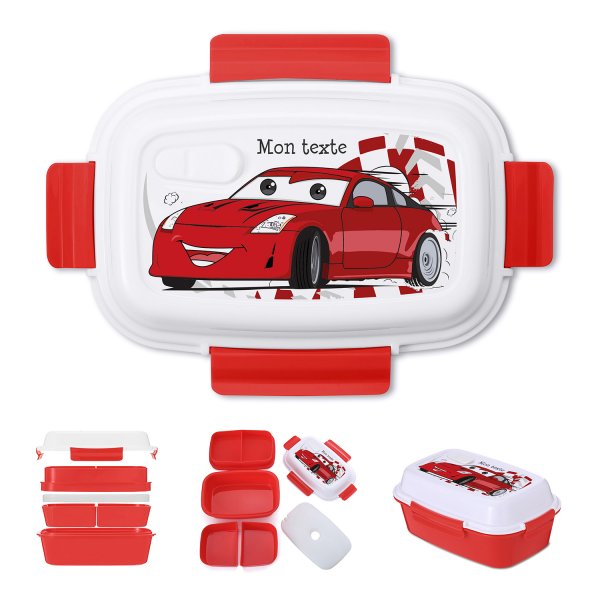 Fiambrera - bento - fiambrera personalizable para niños con diseño de coche de carreras de color rojo