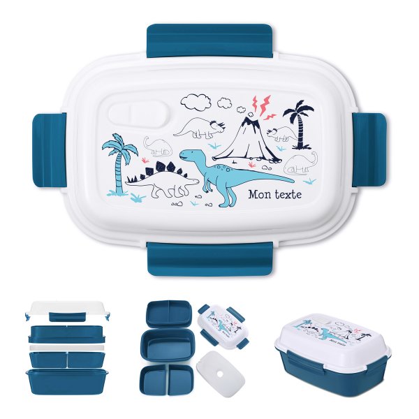 Fiambrera - bento - fiambrera personalizada para niños con diseño de dinosaurios de color azul petróleo