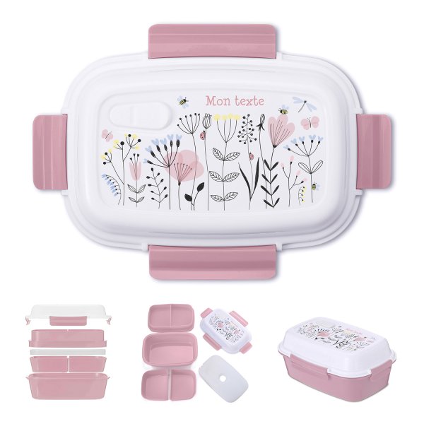 Fiambrera - bento - fiambrera personalizada para niños con diseño de flores de color rosa viejo