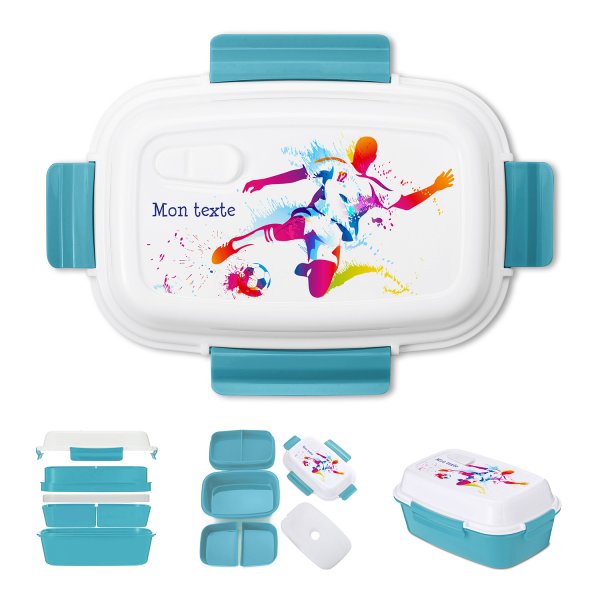 Fiambrera - bento - fiambrera personalizada para niños con diseño de fútbol de color azul