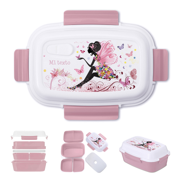 Fiambrera - bento - fiambrera personalizada para niños con diseño de hada con mariposas de color rosa viejo