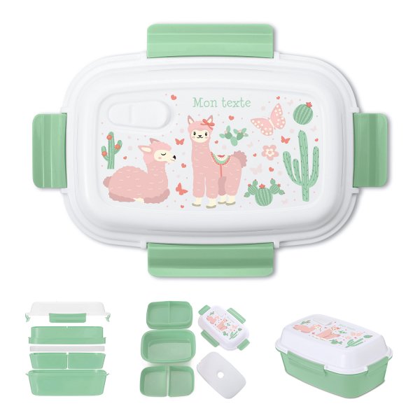 Fiambrera - bento - fiambrera personalizable para niños con diseño de llamas de color verde