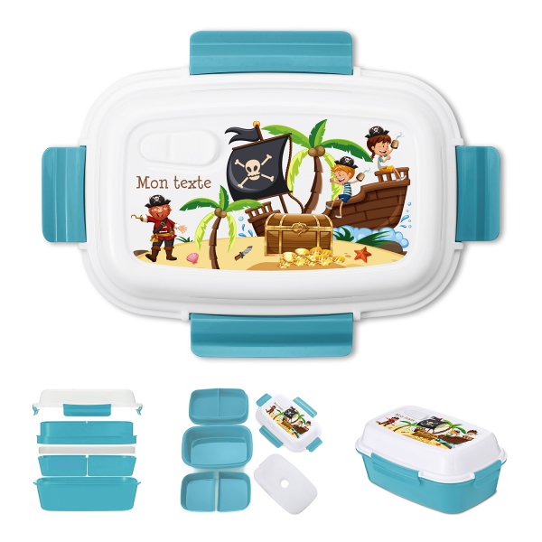 Fiambrera - bento - fiambrera personalizada para niños con diseño de piratas de color azul