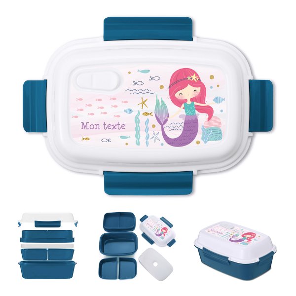 Fiambrera - bento - fiambrera personalizada para niños con diseño de sirena de color azul petróleo