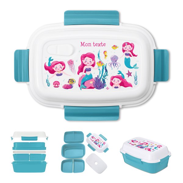 Fiambrera - bento - fiambrera personalizable para niños con diseño de sirena de color azul