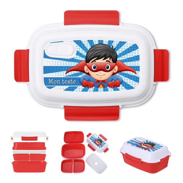 Fiambrera - bento - fiambrera personalizable para niños con diseño de superhéroes de color rojo
