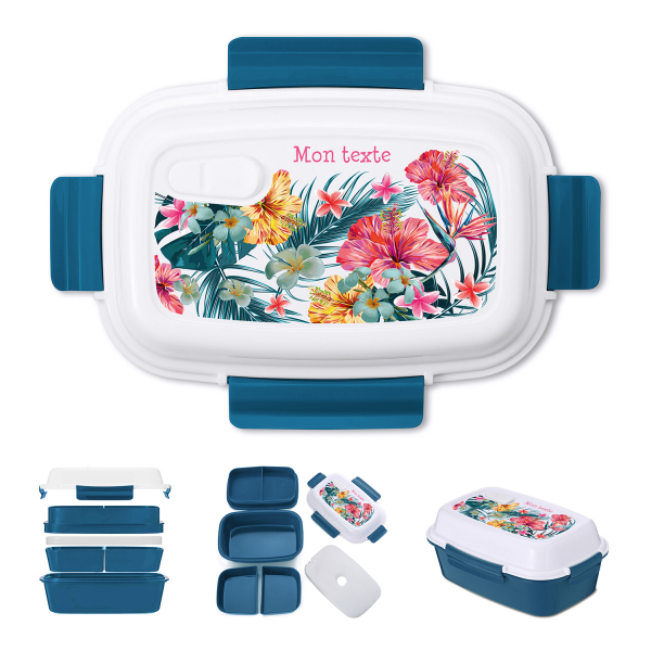 Fiambrera - bento - fiambrera personalizada para niños con diseño tropical de color azul petróleo