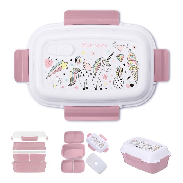 Fiambrera - bento - fiambrera personalizada para niños con diseño de unicornio de color rosa viejo