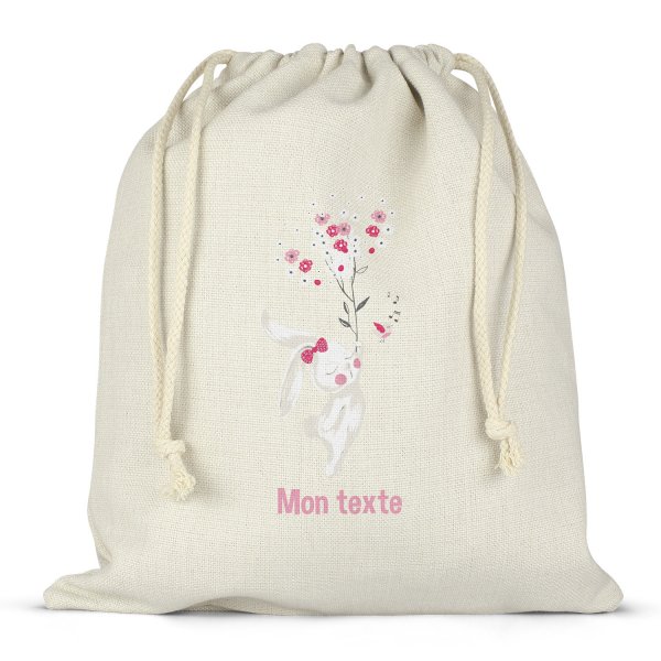Mochila saco de cuerdas personalizable para la fiambrera - bento - fiambrera con diseño de coneja con flores
