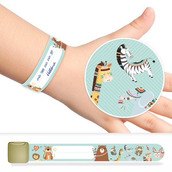 Pulsera de identificación y seguridad para niños con diseño de animales