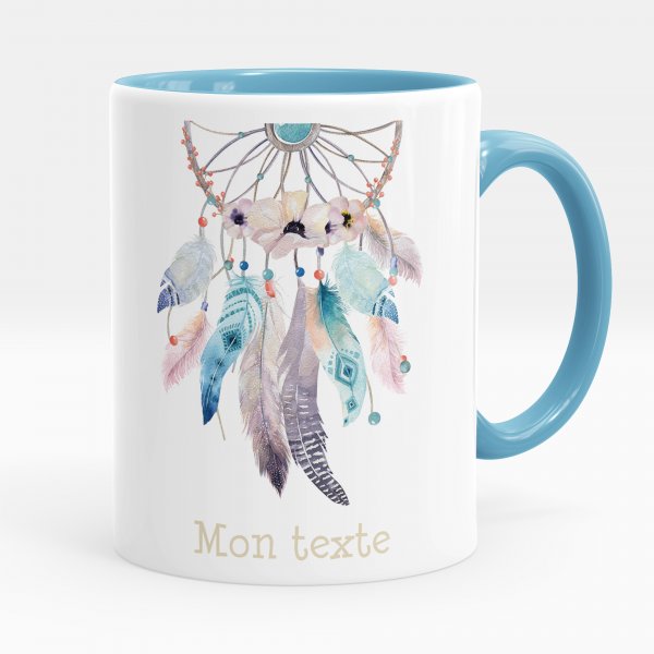 Taza personalizada para niños con diseño de atrapasueños de color azul