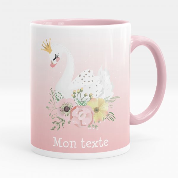 Taza personalizada para niños con diseño de cisne de color rosa