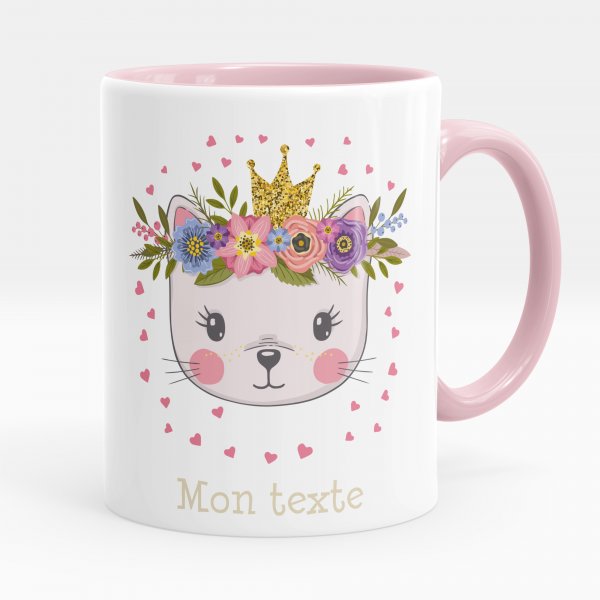 Taza personalizada para niños con diseño de gatita princesa de color rosa