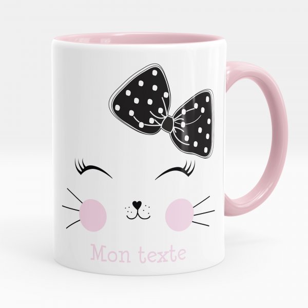 Taza personalizada para niños con diseño de gatito de color rosa