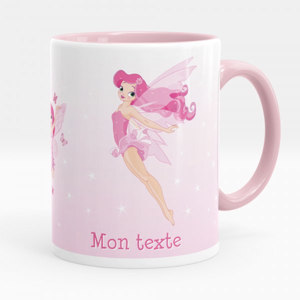 Taza personalizada para niños con diseño de hada de color rosa