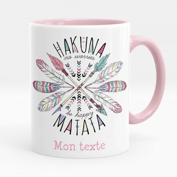 Taza personalizada para niños con diseño de Hakuna matata de color rosa