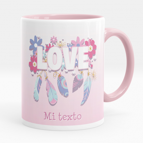 Taza personalizada para niños con diseño de Love de color rosa