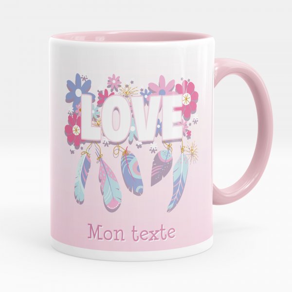 Taza personalizada para niños con diseño de Love de color rosa