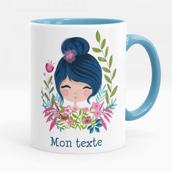 Taza personalizada para niños con diseño de niña pequeña de color azul