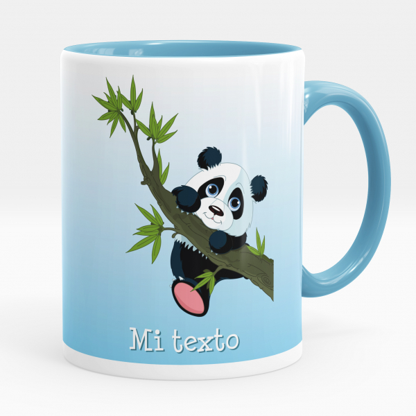 Taza personalizada para niños con diseño de panda de color azul