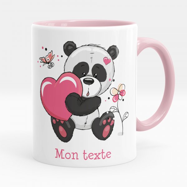 Taza personalizada para niños con diseño de osito con corazón de color rosa