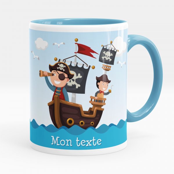 Taza personalizada para niños con diseño de piratas de color azul