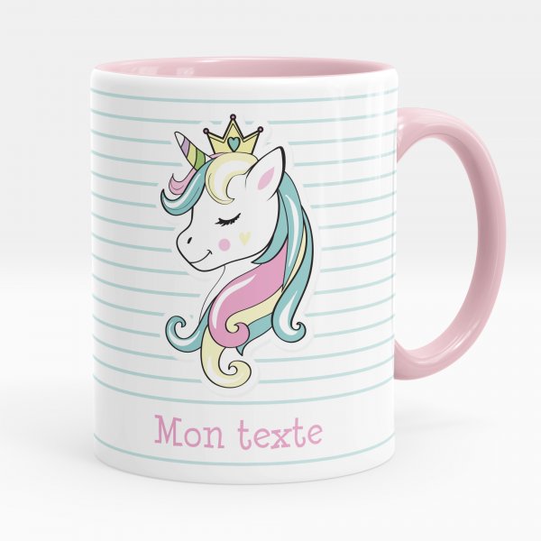 Taza personalizada para niños con diseño de princesa unicornio de color rosa