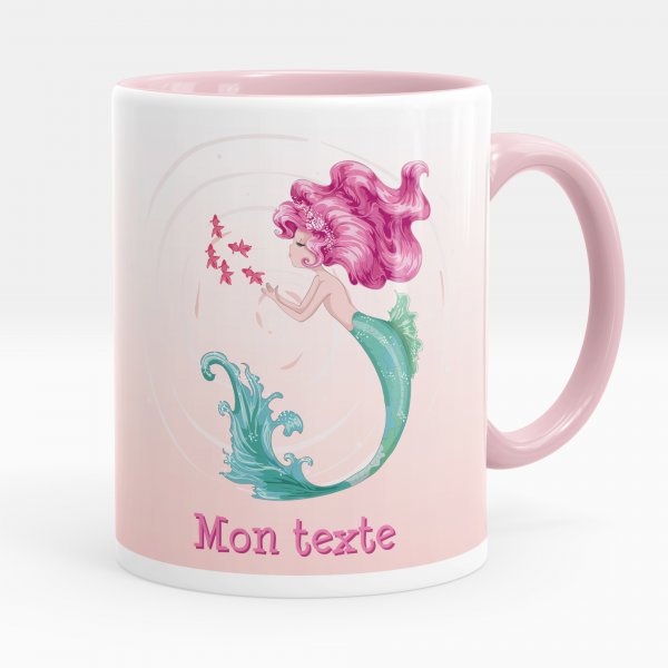 Taza personalizada para niños con diseño de sirena de color rosa