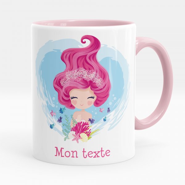 Taza personalizada para niños con diseño de sirena de color rosa