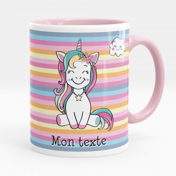 Taza personalizada para niños con diseño de unicornio de color rosa