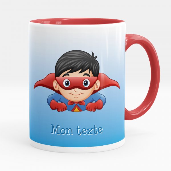 Taza personalizada para niños con diseño de superhéroe de color rojo